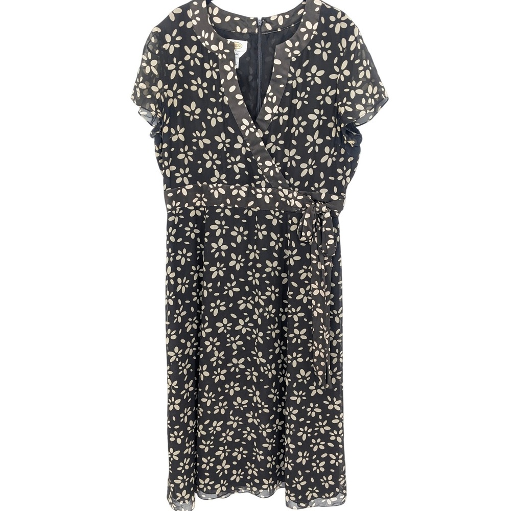 Talbots Dress Womens 14 Brown Vintage Floral Pure Silk Faux Wrap Midi Y2K Flowy